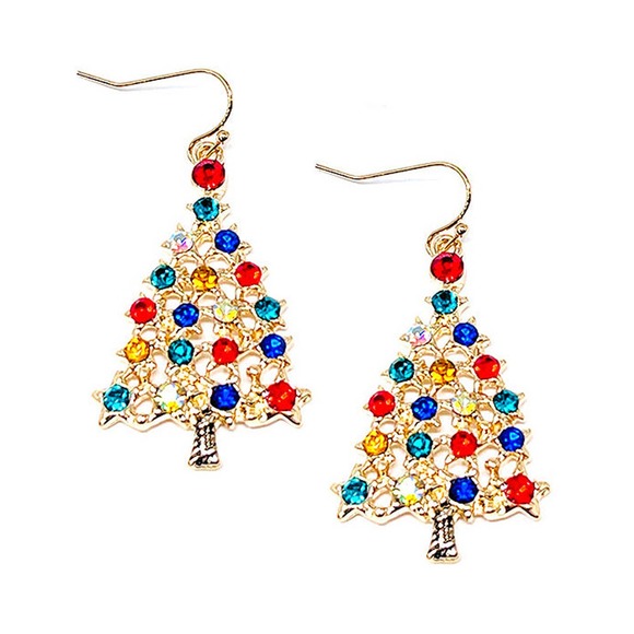 Gold Tone Sparkle Christmas Tree Hook Style Earrings - Picture 1 of 3